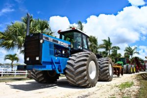 Large blue Ford tractor.