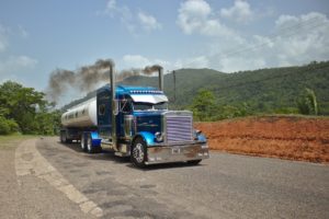 Blue Peterbilt truck.