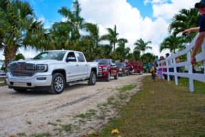 Fleet of pickup trucks.