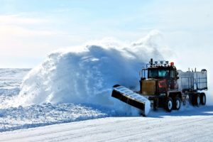 Diesel snow plow truck.