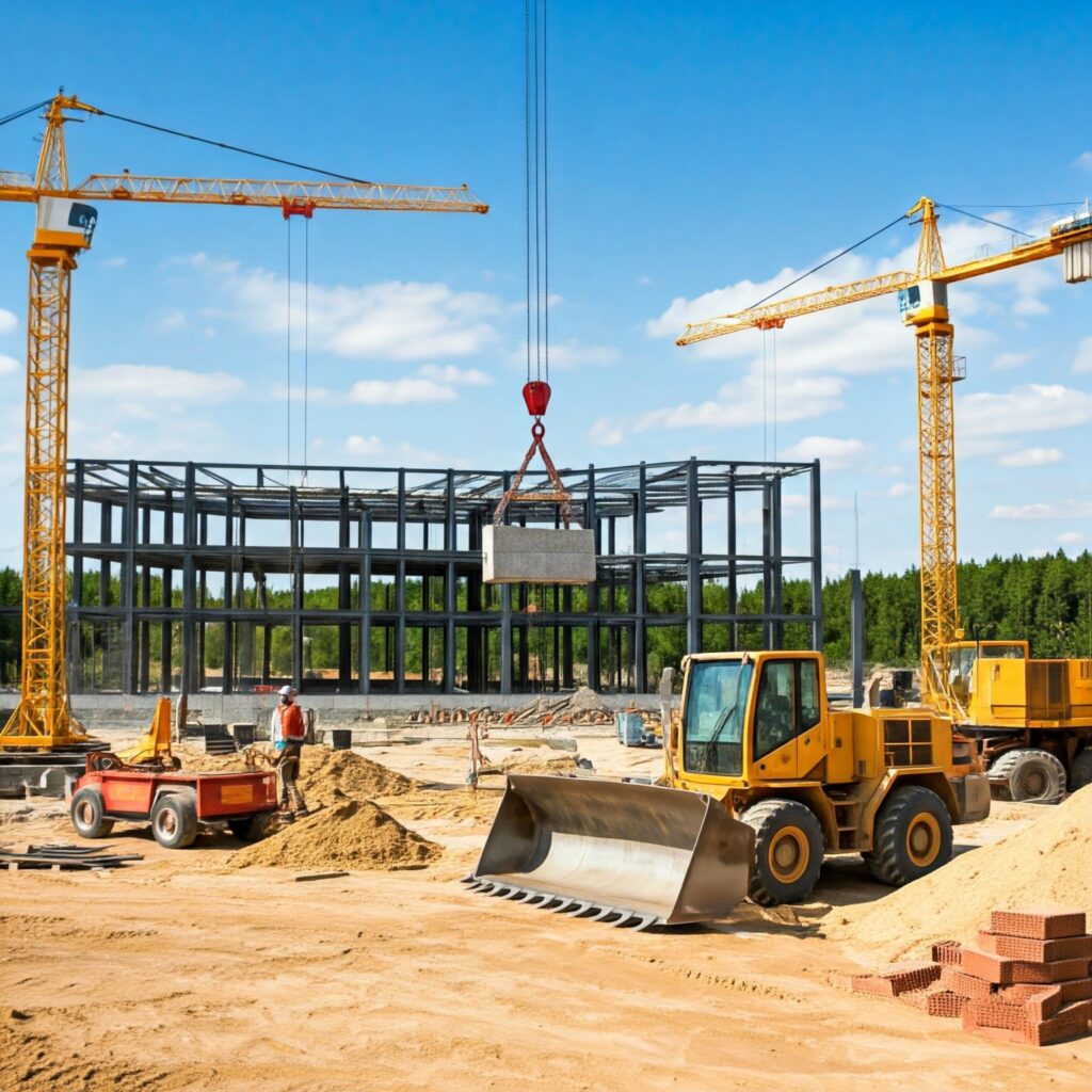 Bulldozer Cranes Construction Site