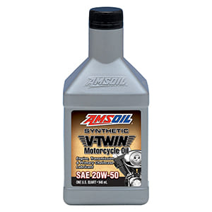 AMSOIL 20W-50 Synthetic V-Twin Motorcycle Oil.