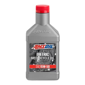 AMSOIL 15W-50 Synthetic Metric Motorcycle Oil.