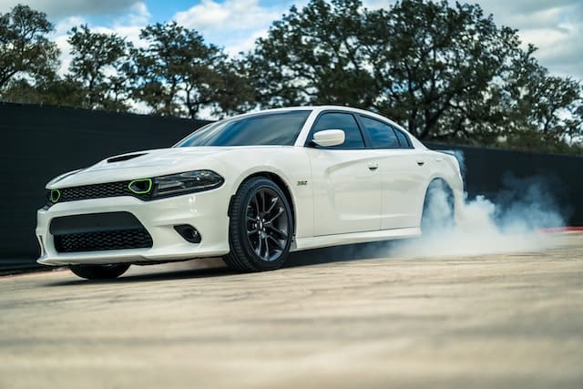 Featured image for "2020 Dodge* Charger Oil Type" blog post. White Dodge Charger.