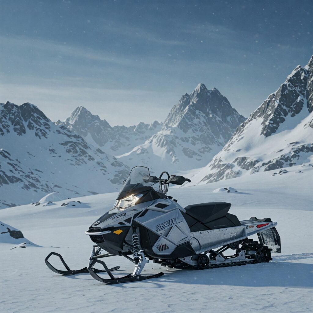 Snowmobile In Mountains