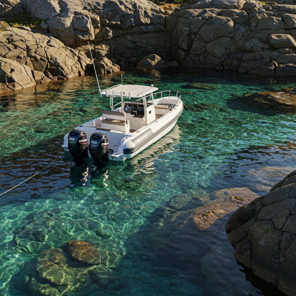 White Boat Double Outboard