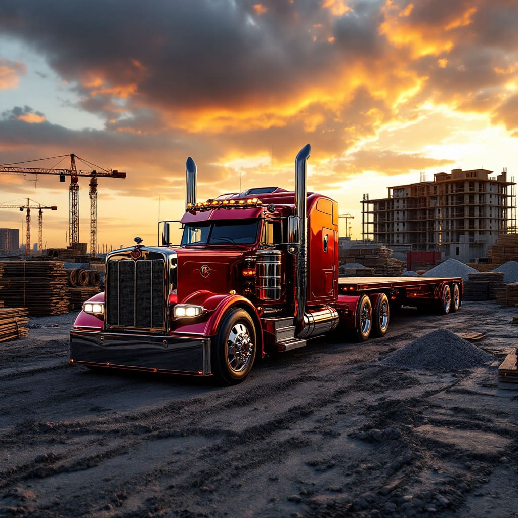 Red Peterbilt 567 Truck Construction Site