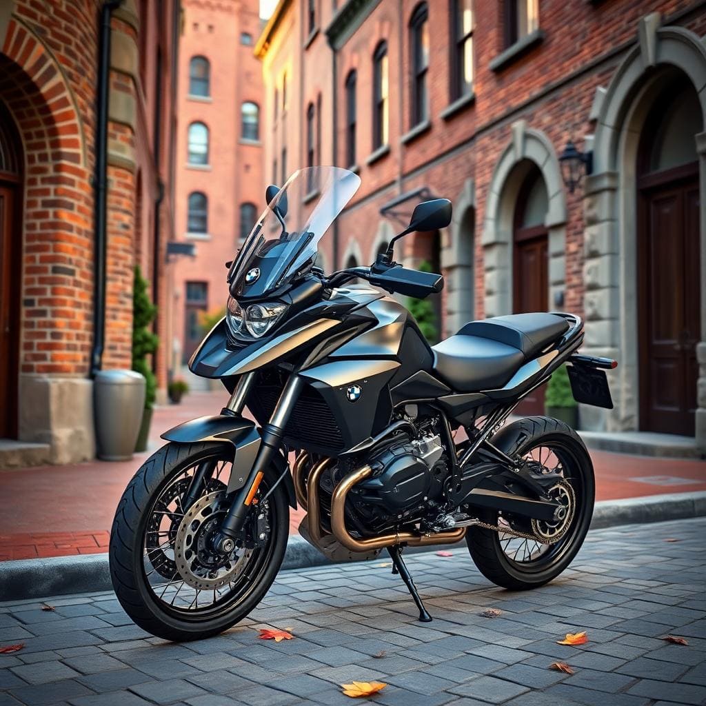 Black 2023 bmw f750gs cobblestone street