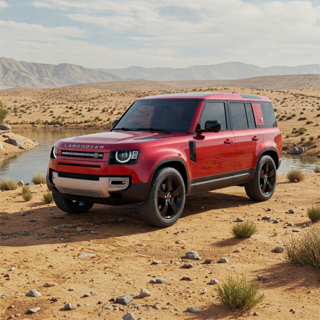 Red land rover defender