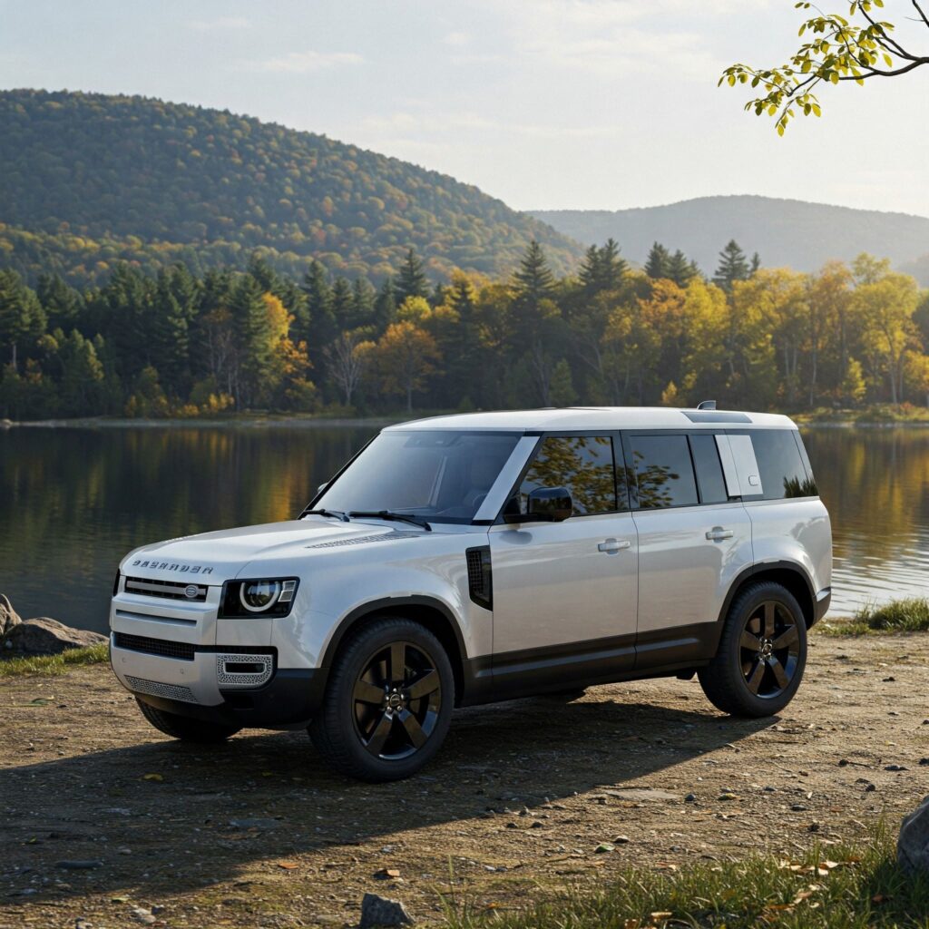 White land rover defender