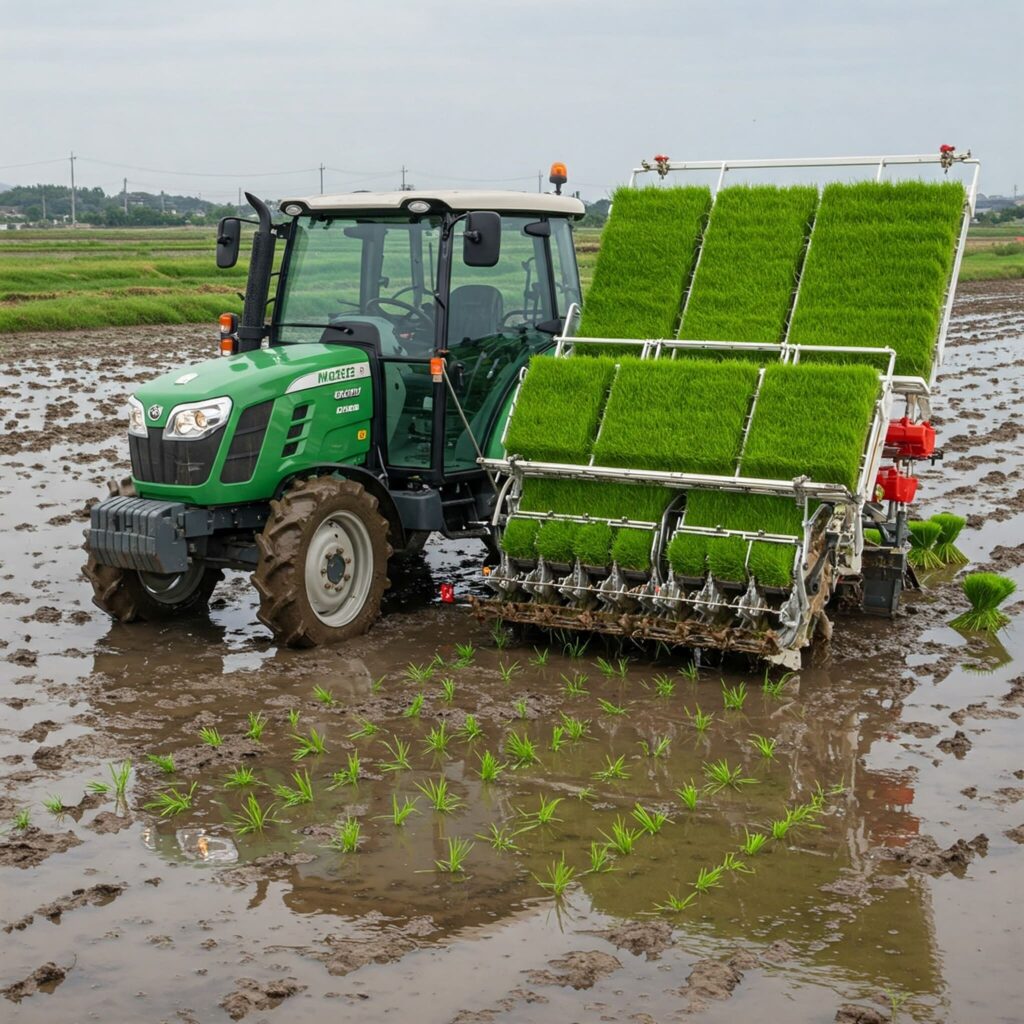 Green diesel farm tractor