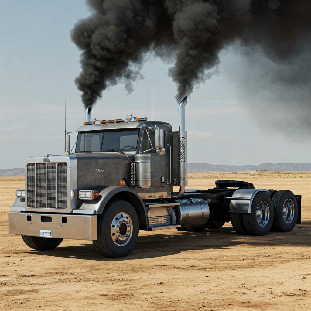 Green diesel truck black smoke