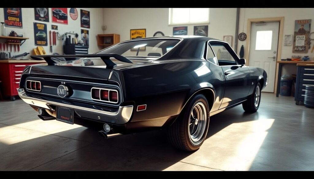 Black Muscle Car in Garage