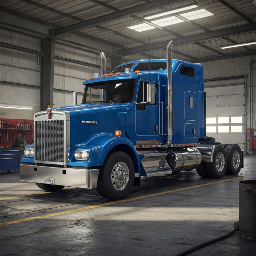 Blue diesel semi truck