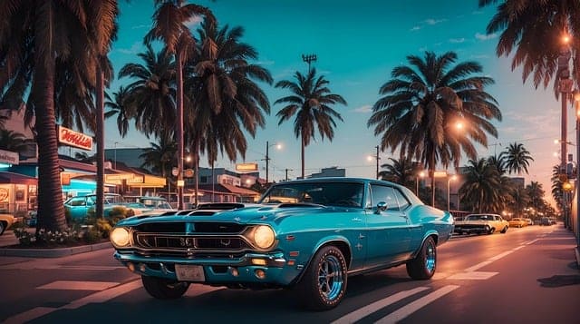 Featured image for "Straight Weight vs. Multi-Viscosity: The Ultimate Muscle Car Oil Debate" blog post. Blue muscle car.