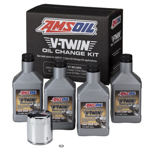 AMSOIL 20W-50 Synthetic V-Twin Oil Change Kit - 4 Quarts with Chrome Filter.