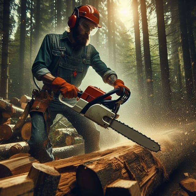 Featured image for "Achieving Optimal Combustion: A 2 Stroke Fuel Mixture Chart" blog post. Man with chainsaw.