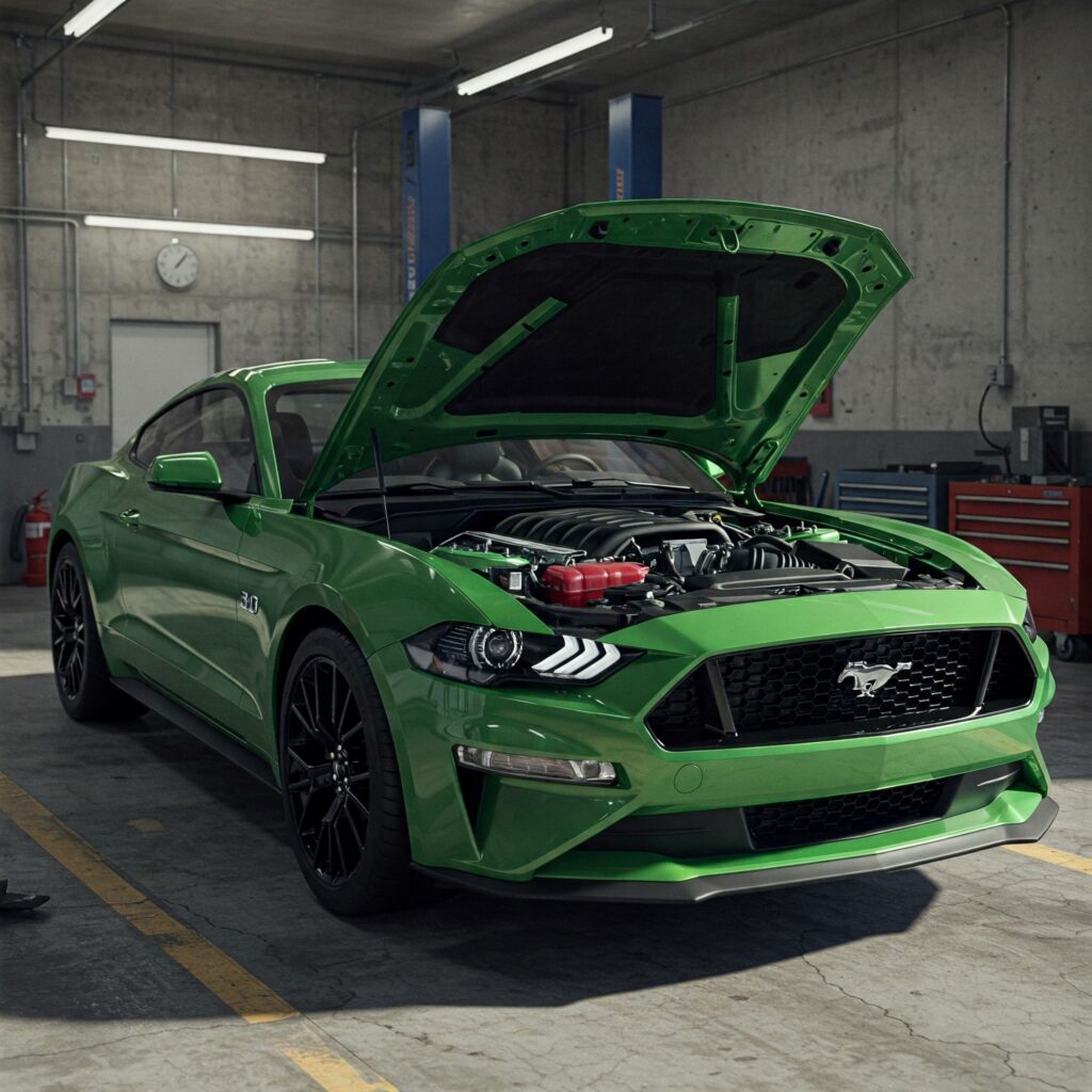 Green mustang muscle car