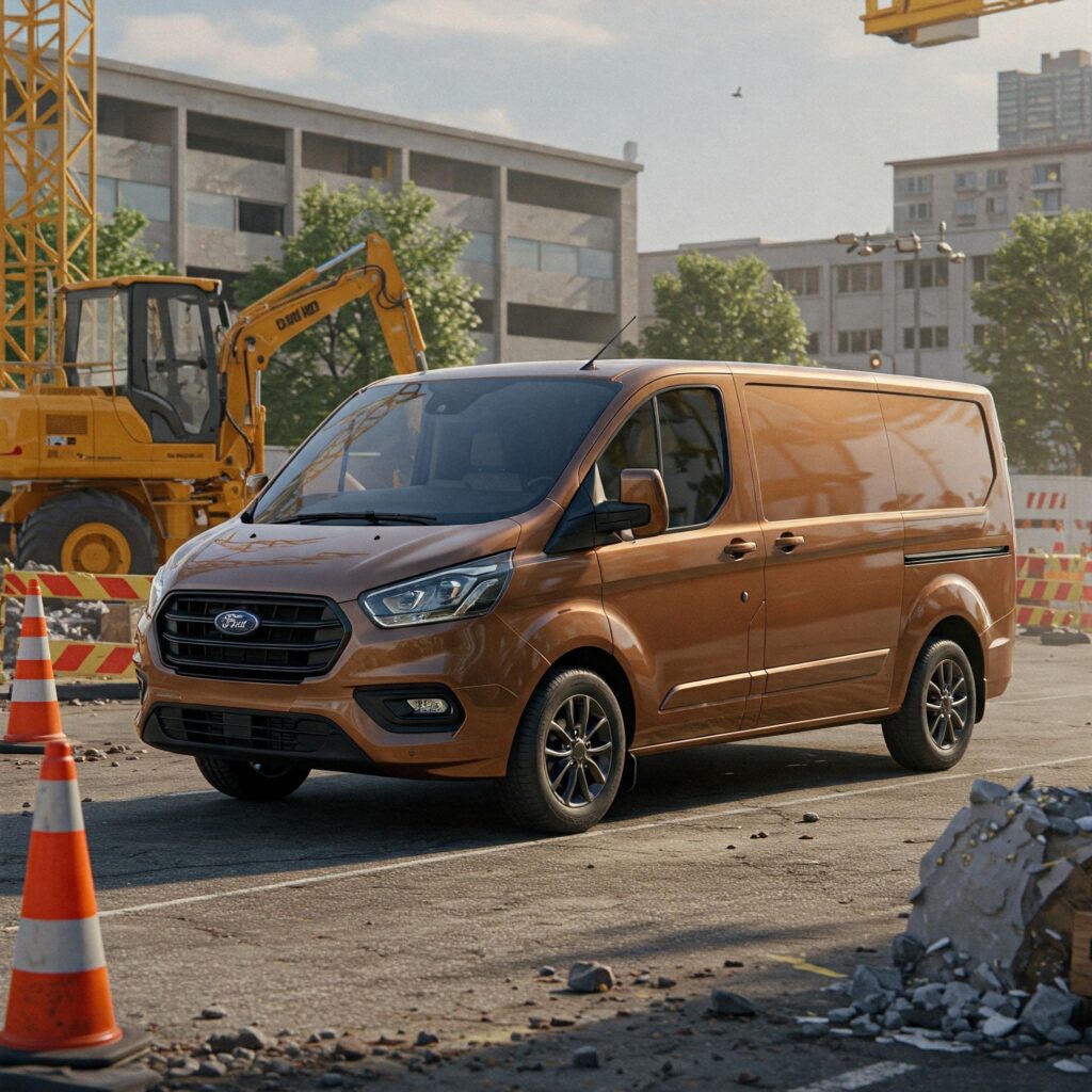 Orange ford transit van