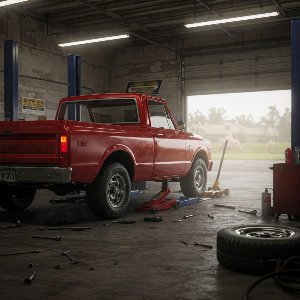 Red pickup truck