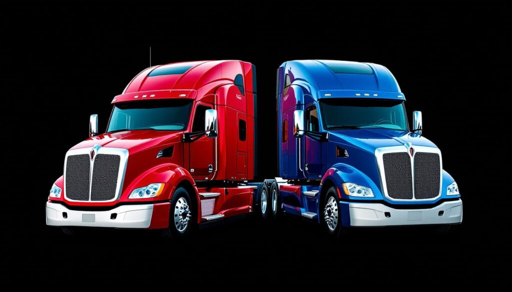 Paccar Semi Trucks Red Blue Black Background