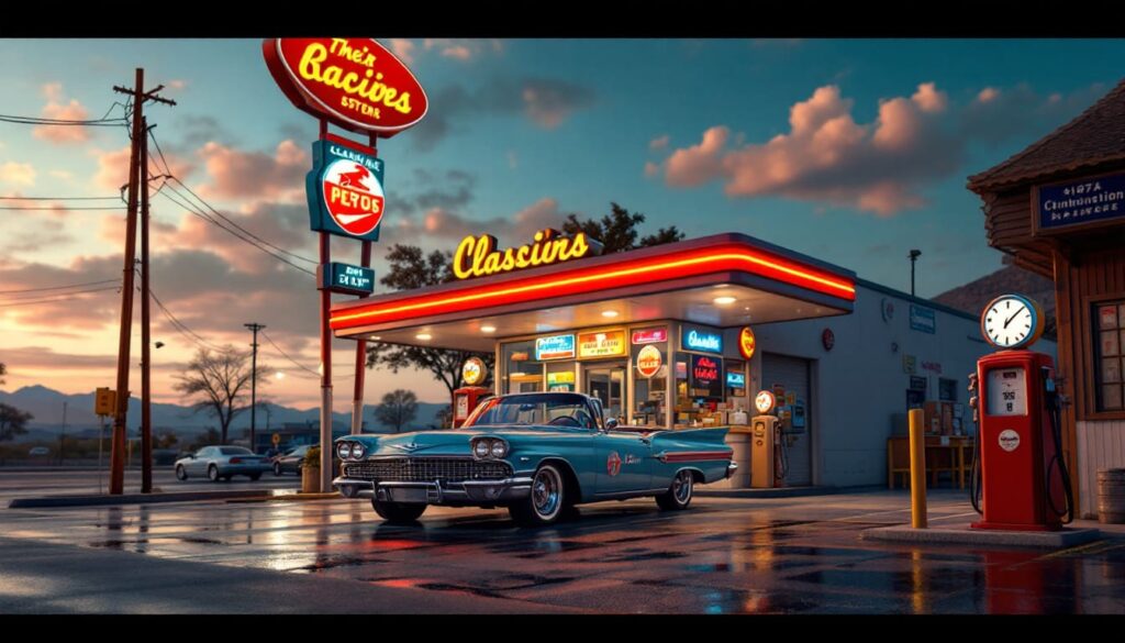 Classic Car Vintage Gas Station