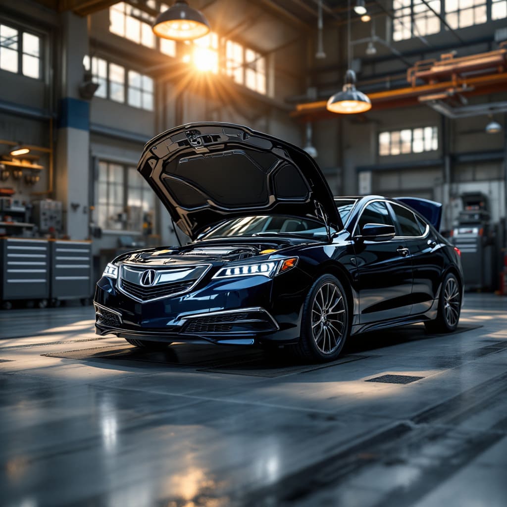 Black acura tlx engine bay repair shop