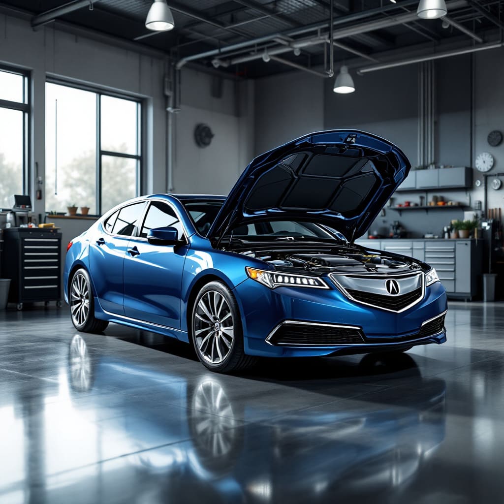 Metallic blue acura tlx engine bay