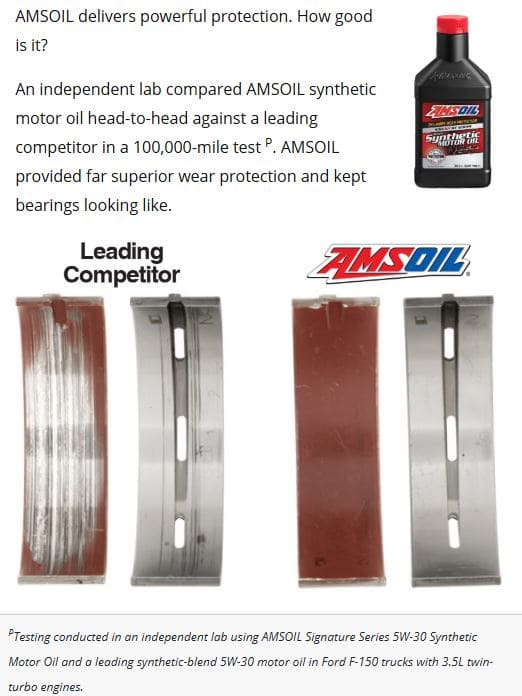 Amsoil bearing 100k test results